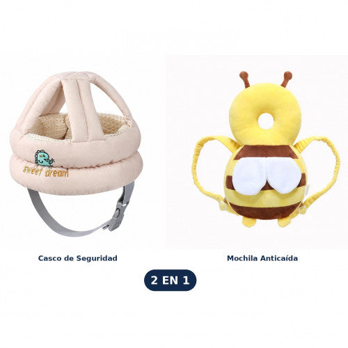 COMBO SEGURIDAD PARA BEBÉ CASCO + MOCHILA ANTICAÍDA (2 EN